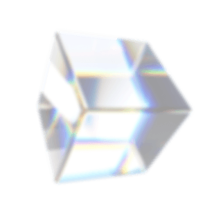 iridescent glass-like cube reflecting light